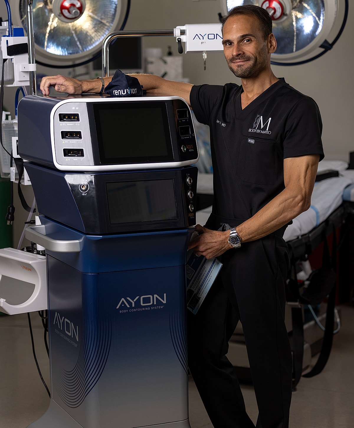 Doctor with advanced body contouring equipment.
