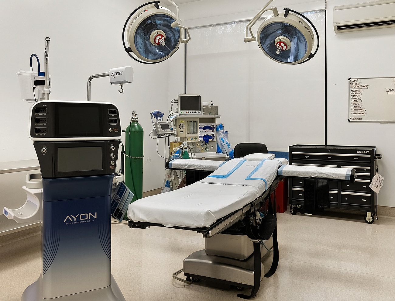 Medical equipment in a surgical room setting.