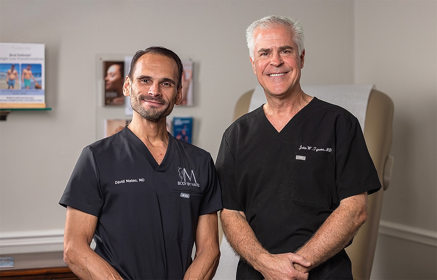 Doctors posing in medical office setting.